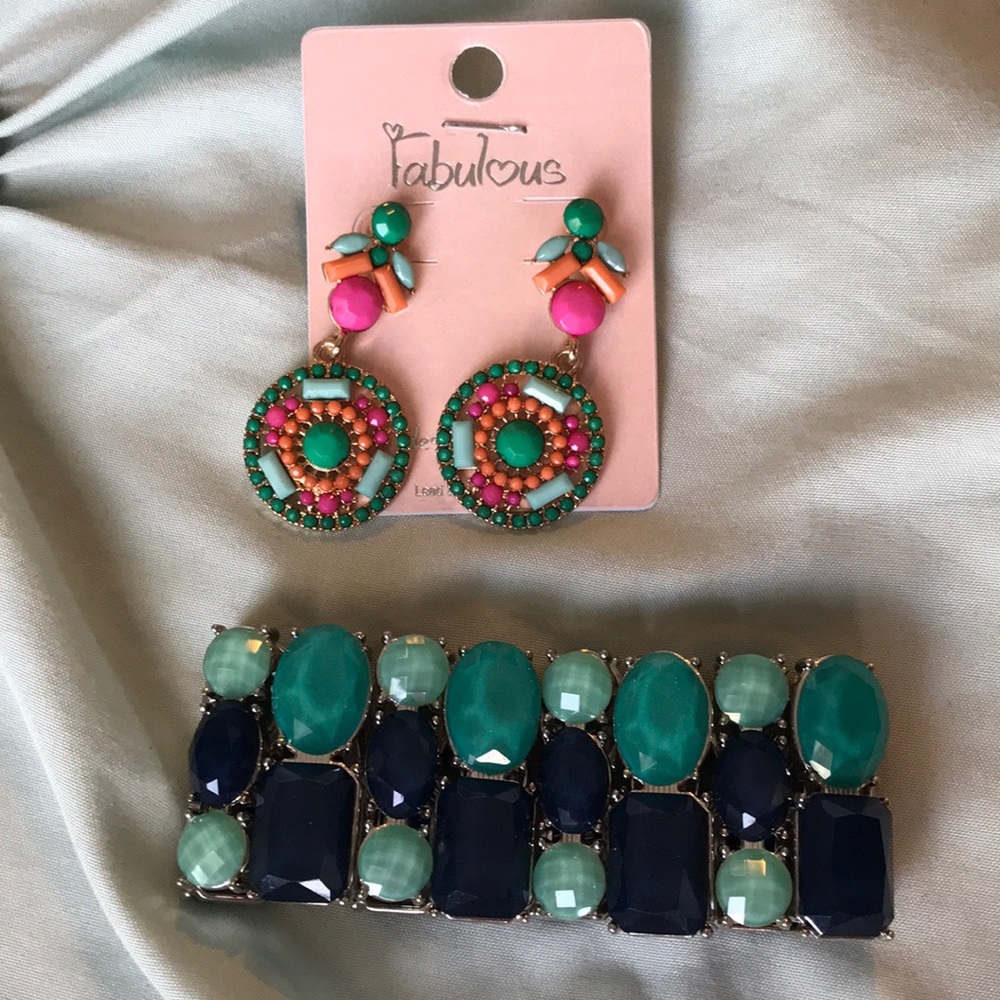Statement Multicolor Earrings and Bracelet